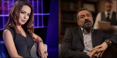 أمل عرفة وعبدالمنعم عمايري في جلسة تصوير