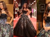 تألقت ميساء مغربي بفستان أسود منفوش مزين بالفراشات وكمامة من نفس قماشة الفستان