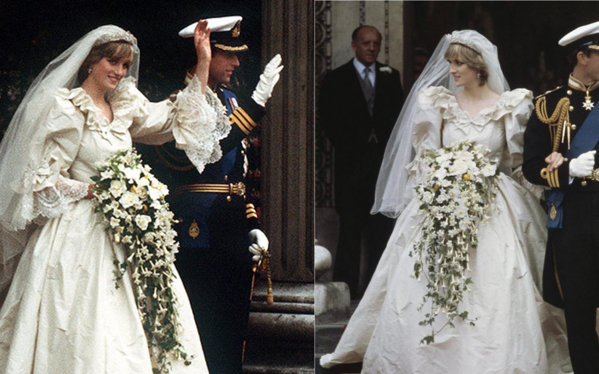 تزوجت أمير ويلز في 29 يوليو 1981 وارتدت ديانا ثوبا بقيمة تسعة ألاف يورو طول ذيله 25 قدما أي 7.62 مترا